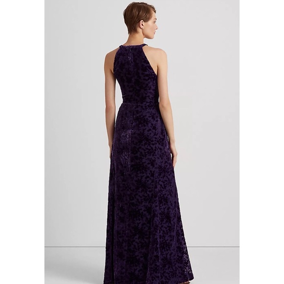 Ralph Lauren halter top floral velvet burnout design gown dress - Picture 2 of 13
